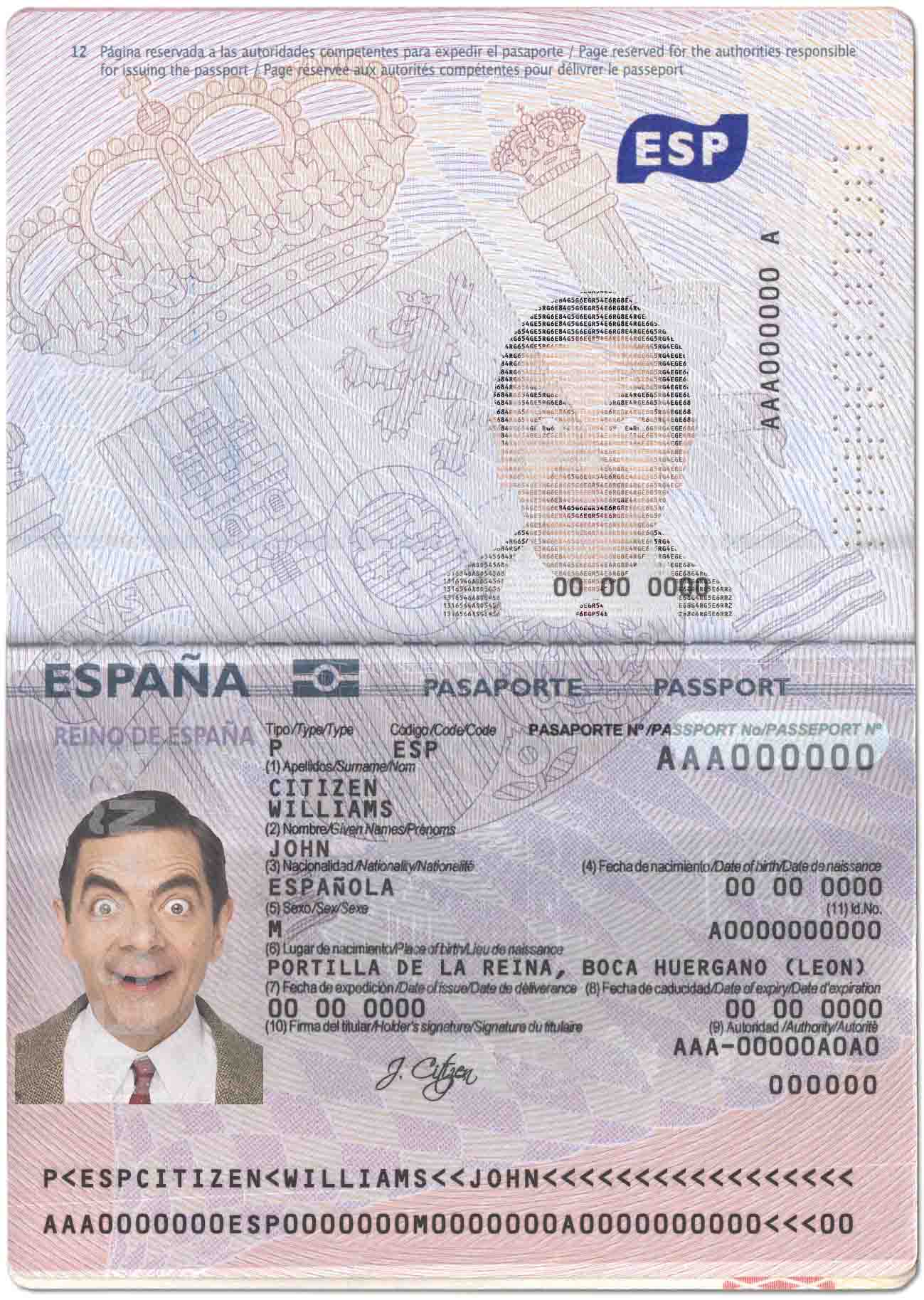 Download Spain passport  (2015 – present) Photoshop template